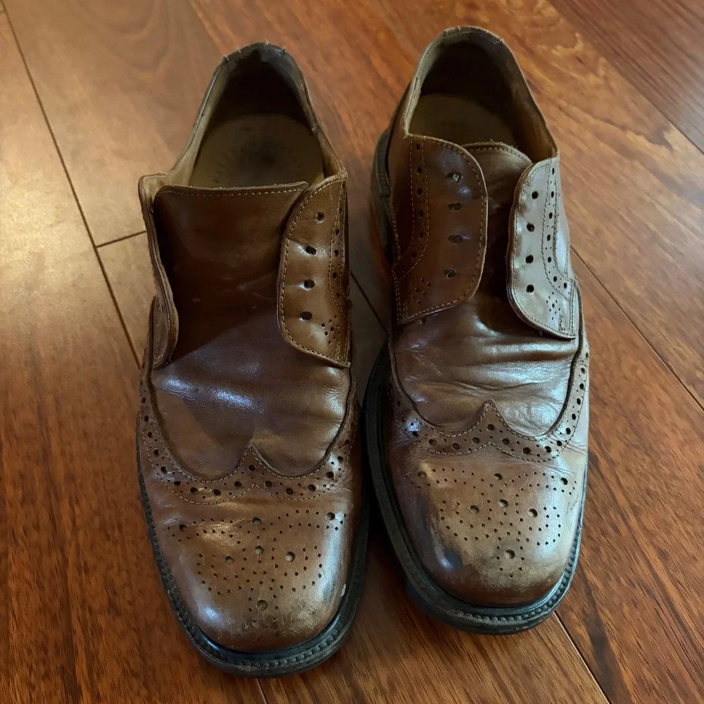 Made in Italy Brown Leather Wingtip Brogue Oxfords Johnston & Murphy Mens 8-10 M